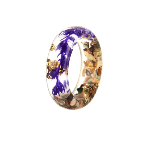HIJONES Frauen Bunte Getrocknete Blume Harz Ringband Transparenter Acryl im Natürlichen Stil Schmuck für den Hochzeitstag Lila Größe 57 (18.1) von HIJONES