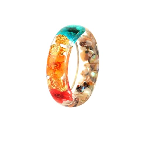 HIJONES Frauen Bunte Getrocknete Blume Harz Ringband Transparenter Acryl im Natürlichen Stil Schmuck für den Hochzeitstag Orange Größe 54 (17.2) von HIJONES