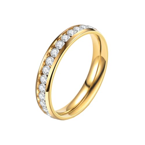 HIJONES Frauen Cubic Zirkonia Cz Ewigkeitsring aus Rostfreier Stahl Mode Hochzeit Versprechen Band Für Sie 4Mm Gold Größe 68 (21.6) von HIJONES