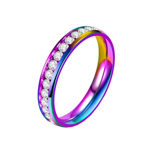 HIJONES Frauen Cubic Zirkonia Cz Ewigkeitsring aus Rostfreier Stahl Mode Hochzeit Versprechen Band Für Sie 4Mm Regenbogen Größe 60 (19.1) von HIJONES
