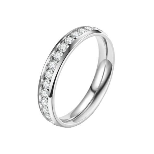 HIJONES Frauen Cubic Zirkonia Cz Ewigkeitsring aus Rostfreier Stahl Mode Hochzeit Versprechen Band Für Sie 4Mm Silber Größe 60 (19.1) von HIJONES