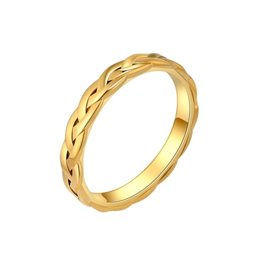 HIJONES Frauen Einfacher Gewebter Mesh-Ehering aus Rostfreier Stahl 4Mm Leichter Luxus-Schmuck Gold Größe 60 (19.1) von HIJONES