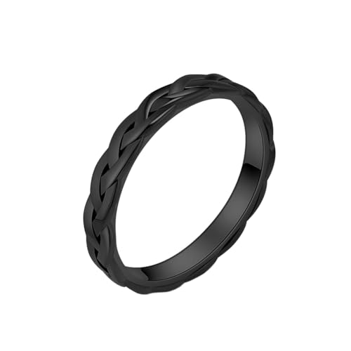 HIJONES Frauen Einfacher Gewebter Mesh-Ehering aus Rostfreier Stahl 4Mm Leichter Luxus-Schmuck Schwarz Größe 52 (16.6) von HIJONES