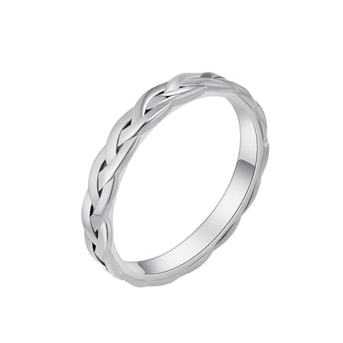 HIJONES Frauen Einfacher Gewebter Mesh-Ehering aus Rostfreier Stahl 4Mm Leichter Luxus-Schmuck Silber Größe 52 (16.6) von HIJONES