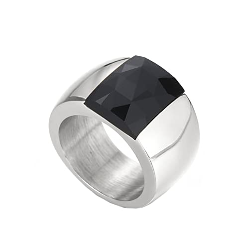 HIJONES Frauen Einfacher Leichter Luxus Glas Edelstein Dicker Ring aus Rostfreier Stahl Weihnachten Versprechen Persönlichkeitsschmuck Schwarzes Juwel Silber Größe 57 (18.1) von HIJONES