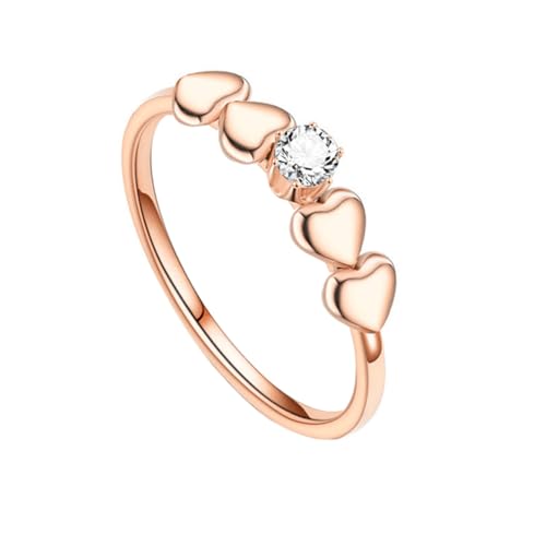 HIJONES Frauen Einfaches Liebesherz Einzelner Zirkonia Ring aus Rostfreier Stahl Leichter Luxus-Design-Schmuck Weiß Cz Größe 50 (15.9) von HIJONES