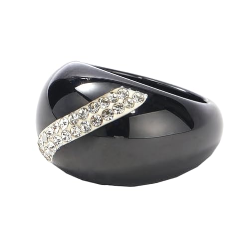 HIJONES Frauen Einzelne Reihe Von Zirkonen Dicken Ring aus Keramik Verlobungsring Weiß Cz Schwarz Größe 60 (19.1) von HIJONES