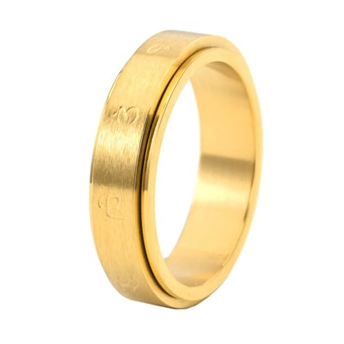 HIJONES Frauen Herren Drehbar 6 Zeichen Edelstahl Ringband Personalisierter Schmuck Gold Größe 68 (21.6) von HIJONES