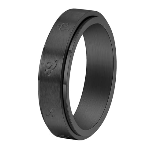 HIJONES Frauen Herren Drehbar 6 Zeichen Edelstahl Ringband Personalisierter Schmuck Schwarz Größe 68 (21.6) von HIJONES