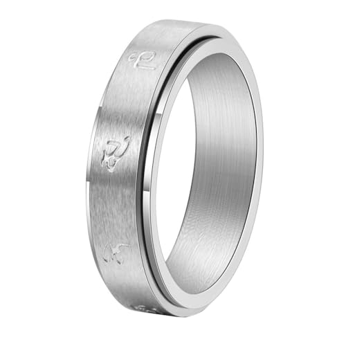 HIJONES Frauen Herren Drehbar 6 Zeichen Edelstahl Ringband Personalisierter Schmuck Silber Größe 54 (17.2) von HIJONES