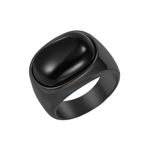 HIJONES Frauen Herren Klassisch Oval Edelstein Edelstahl Ring Vintage Personalisiert Hip Hop Ring Band Schmuck Schwarz Größe 68 (21.6) von HIJONES