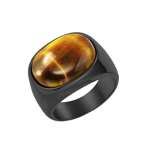 HIJONES Frauen Herren Klassisch Oval Edelstein Edelstahl Ring Vintage Personalisiert Hip Hop Ring Band Schmuck Schwarzbraun Größe 57 (18.1) von HIJONES