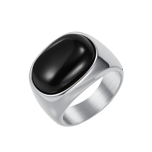 HIJONES Frauen Herren Klassisch Oval Edelstein Edelstahl Ring Vintage Personalisiert Hip Hop Ring Band Schmuck Silber Schwarz Größe 68 (21.6) von HIJONES