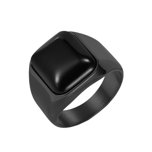 HIJONES Frauen Herren Klassisch Quadrat Edelstein Edelstahl Ring Vintage Personalisiert Hip Hop Ring Band Schmuck Schwarz Größe 65 (20.7) von HIJONES