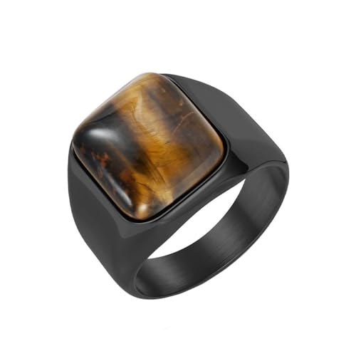 HIJONES Frauen Herren Klassisch Quadrat Edelstein Edelstahl Ring Vintage Personalisiert Hip Hop Ring Band Schmuck Schwarzbraun Größe 65 (20.7) von HIJONES
