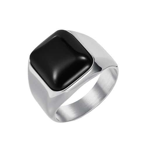 HIJONES Frauen Herren Klassisch Quadrat Edelstein Edelstahl Ring Vintage Personalisiert Hip Hop Ring Band Schmuck Silber Schwarz Größe 62 (19.7) von HIJONES