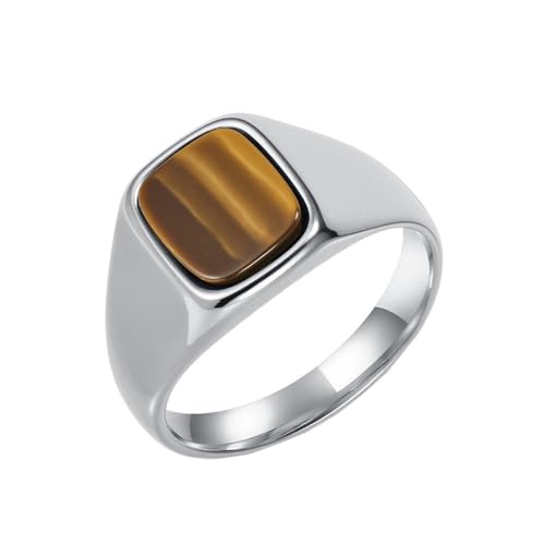 HIJONES Frauen Herren Klassischer Edelstein Edelstahl Ring Vintage Personalisierter Hip Hop Ring Band Schmuck Silber Braun Größe 57 (18.1) von HIJONES