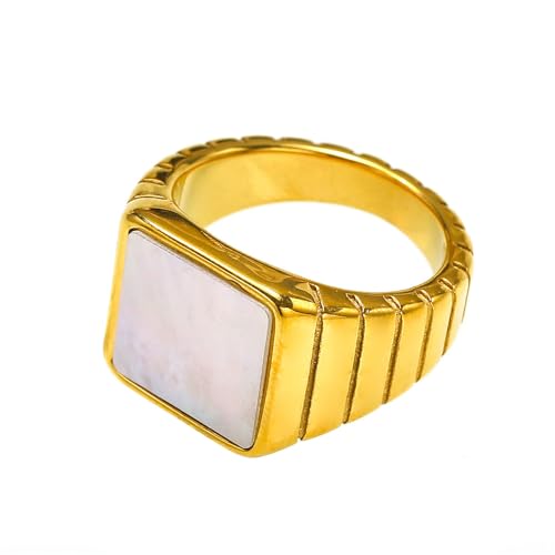 HIJONES Frauen Herren Luxus Quadrat Edelstein Edelstahl Ring Vintage Personalisierter Hip Hop Schmuck Gold Größe 57 (18.1) von HIJONES