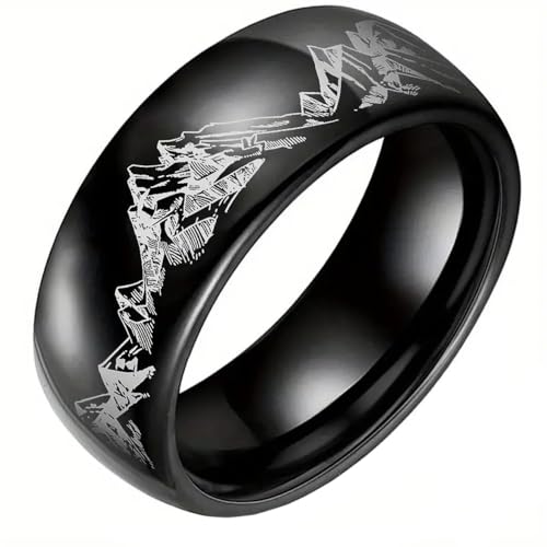 HIJONES Frauen Herren Natur Berg Edelstahl Ringband Personalisierter Schmuck für Verlobung Hochzeit Schwarz Größe 54 (17.2) von HIJONES