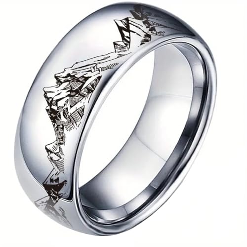 HIJONES Frauen Herren Natur Berg Edelstahl Ringband Personalisierter Schmuck für Verlobung Hochzeit Silber Größe 54 (17.2) von HIJONES