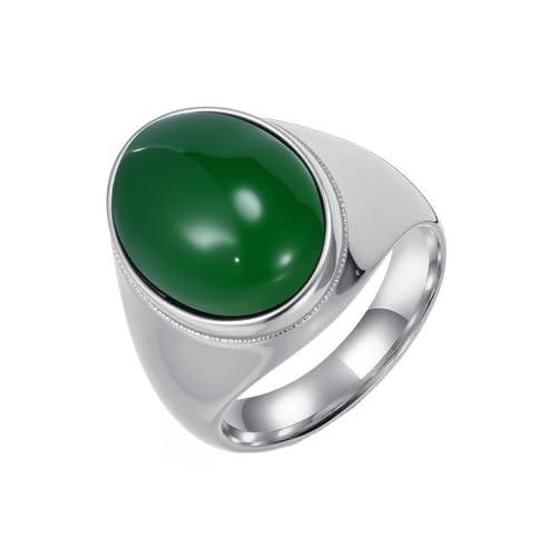 HIJONES Frauen Herren Oval Edelstein Edelstahl Polierter Stein Ring Vintage Personalisierter Hip Hop Schmuck Silber Grün Größe 68 (21.6) von HIJONES