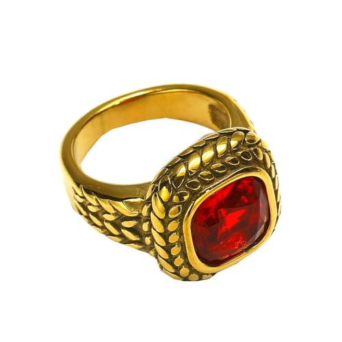 HIJONES Frauen Herren Weizen Muster Quadrat Edelstein Edelstahl Ring Vintage Personalisiert Hip Hop Schmuck Gold Rot Größe 68 (21.6) von HIJONES