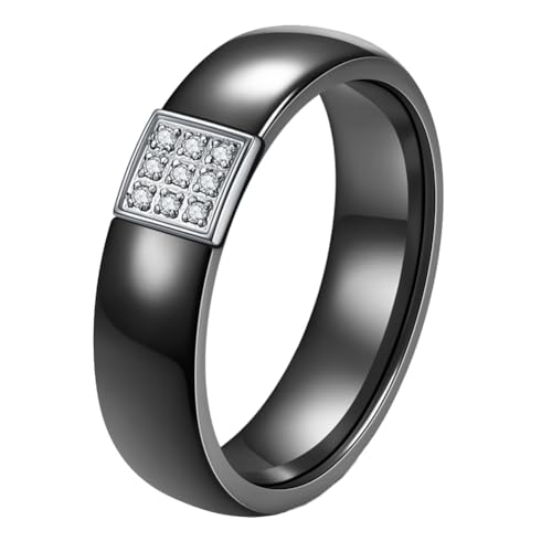 HIJONES Frauen Klassischer Ring Mit Cubic-Zirkonia-Inlay aus Keramik Verlobungsring Schwarz Größe 54 (17.2) von HIJONES