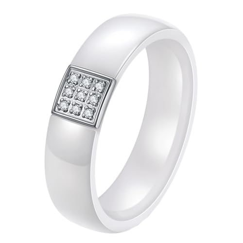 HIJONES Frauen Klassischer Ring Mit Cubic-Zirkonia-Inlay aus Keramik Verlobungsring Weiß Größe 57 (18.1) von HIJONES