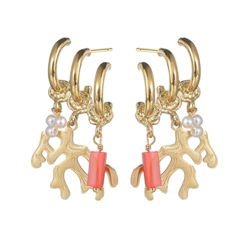 HIJONES Frauen Leichte Luxus Korallen Ohrringe aus Rostfreier Stahl 3 Lagen Quaste Tropfen Ohrring-Schmuck Gold von HIJONES