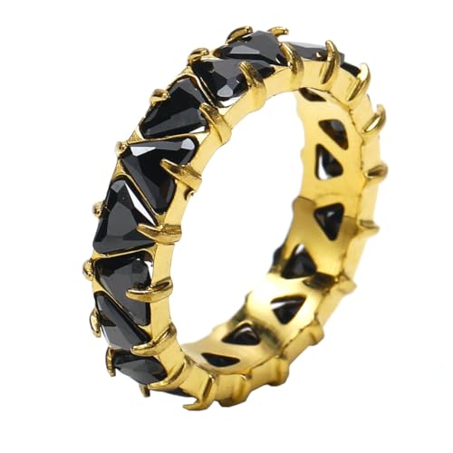 HIJONES Frauen Leichter Luxus-Dreieck-Ring Mit Kubischem Zirkon aus Rostfreier Stahl Dating Verlobung Hochzeit Schmuck Schwarz Cz Gold Größe 52 (16.6) von HIJONES
