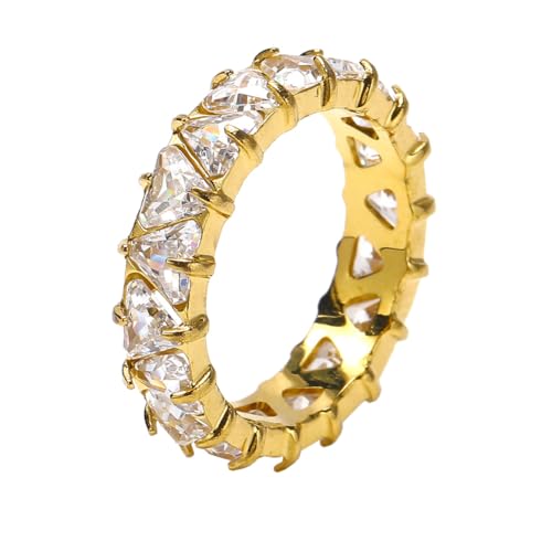 HIJONES Frauen Leichter Luxus-Dreieck-Ring Mit Kubischem Zirkon aus Rostfreier Stahl Dating Verlobung Hochzeit Schmuck Weiß Cz Gold Größe 60 (19.1) von HIJONES