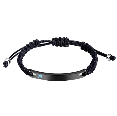 HIJONES Frauen Männer Einfaches Glänzendes Tag-Armband aus Edelstahl Schwarzes Seil Klassisches Schmuckgeschenk Herren Gliederarmband Verstellbar Männer von HIJONES