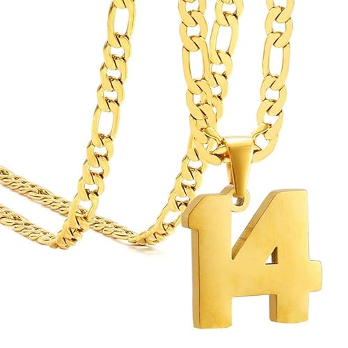 HIJONES Frauen Männer Nummer Anhänger Halskette Charm Kette Personalisierter Schmuck Gold 14 von HIJONES