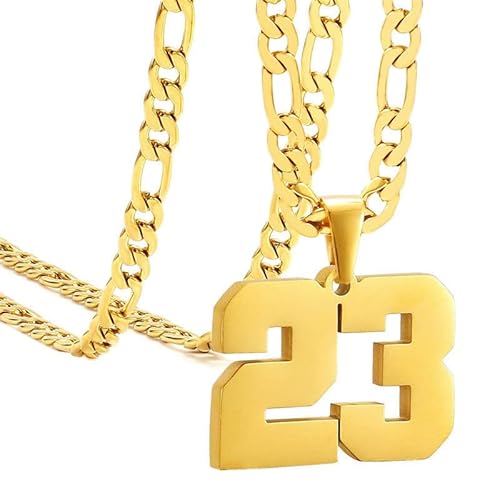 HIJONES Frauen Männer Nummer Anhänger Halskette Charm Kette Personalisierter Schmuck Gold 23 von HIJONES