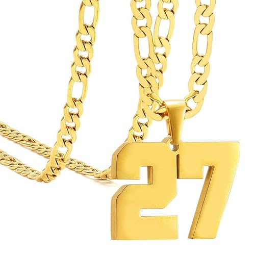 HIJONES Frauen Männer Nummer Anhänger Halskette Charm Kette Personalisierter Schmuck Gold 27 von HIJONES