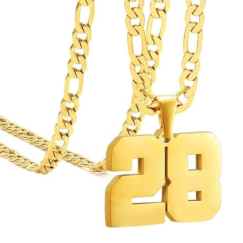 HIJONES Frauen Männer Nummer Anhänger Halskette Charm Kette Personalisierter Schmuck Gold 28 von HIJONES