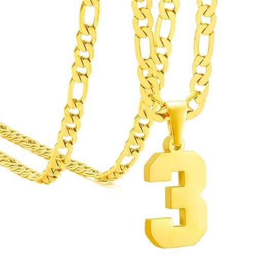 HIJONES Frauen Männer Nummer Anhänger Halskette Charm Kette Personalisierter Schmuck Gold 3 von HIJONES