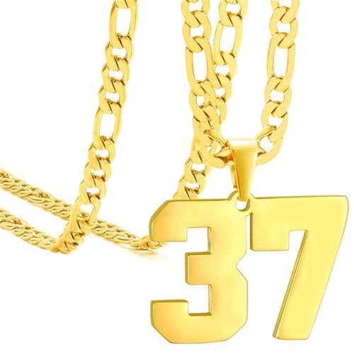 HIJONES Frauen Männer Nummer Anhänger Halskette Charm Kette Personalisierter Schmuck Gold 37 von HIJONES