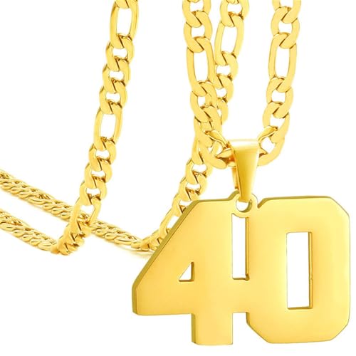 HIJONES Frauen Männer Nummer Anhänger Halskette Charm Kette Personalisierter Schmuck Gold 40 von HIJONES