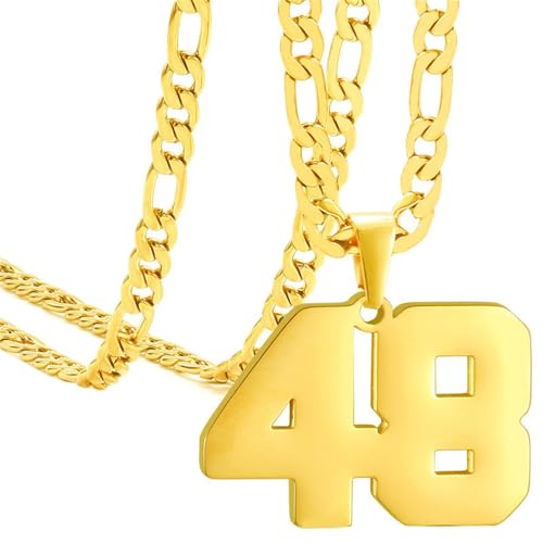 HIJONES Frauen Männer Nummer Anhänger Halskette Charm Kette Personalisierter Schmuck Gold 48 von HIJONES