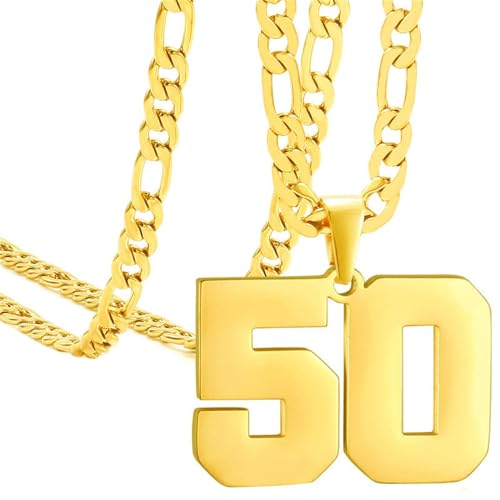 HIJONES Frauen Männer Nummer Anhänger Halskette Charm Kette Personalisierter Schmuck Gold 50 von HIJONES