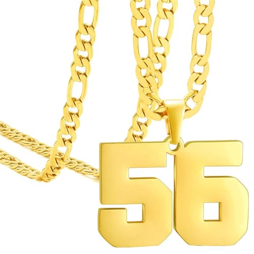 HIJONES Frauen Männer Nummer Anhänger Halskette Charm Kette Personalisierter Schmuck Gold 56 von HIJONES