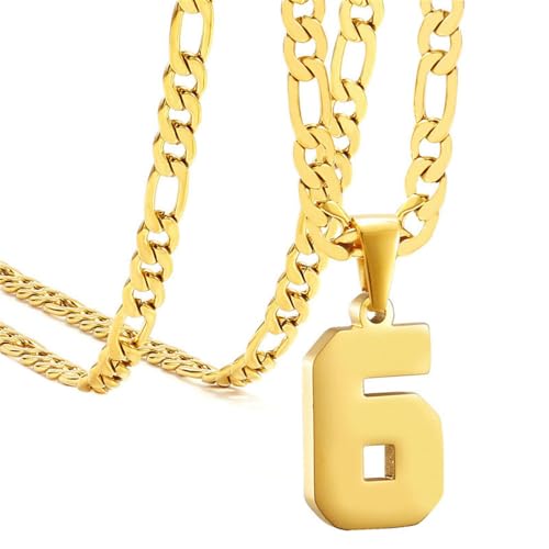 HIJONES Frauen Männer Nummer Anhänger Halskette Charm Kette Personalisierter Schmuck Gold 6 von HIJONES