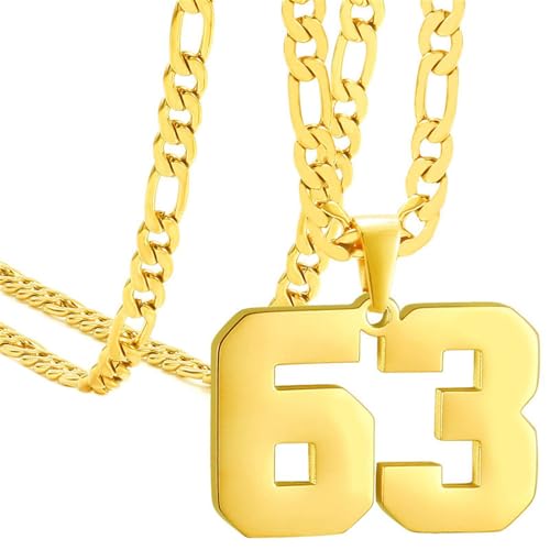 HIJONES Frauen Männer Nummer Anhänger Halskette Charm Kette Personalisierter Schmuck Gold 63 von HIJONES