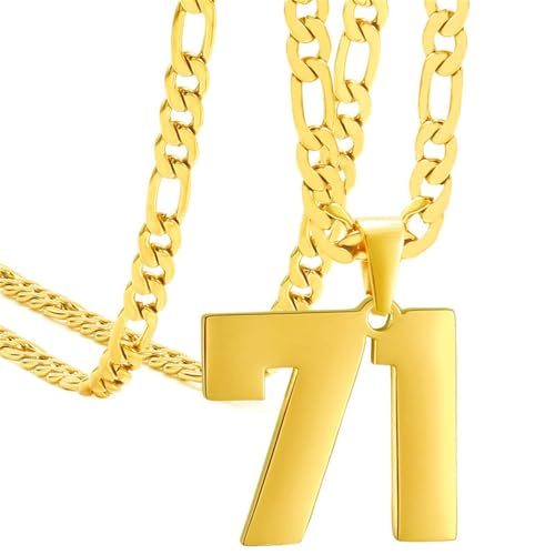 HIJONES Frauen Männer Nummer Anhänger Halskette Charm Kette Personalisierter Schmuck Gold 71 von HIJONES