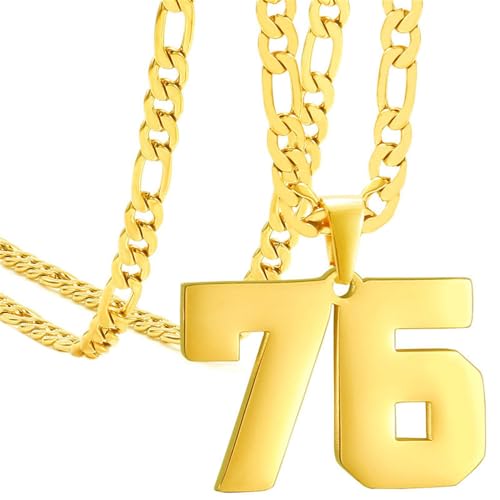 HIJONES Frauen Männer Nummer Anhänger Halskette Charm Kette Personalisierter Schmuck Gold 76 von HIJONES