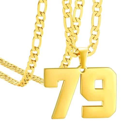 HIJONES Frauen Männer Nummer Anhänger Halskette Charm Kette Personalisierter Schmuck Gold 79 von HIJONES