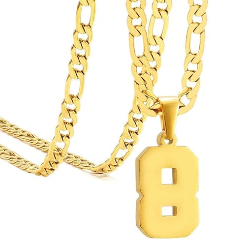 HIJONES Frauen Männer Nummer Anhänger Halskette Charm Kette Personalisierter Schmuck Gold 8 von HIJONES