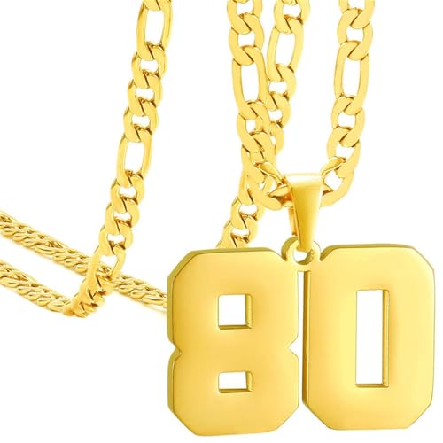 HIJONES Frauen Männer Nummer Anhänger Halskette Charm Kette Personalisierter Schmuck Gold 80 von HIJONES