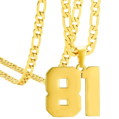 HIJONES Frauen Männer Nummer Anhänger Halskette Charm Kette Personalisierter Schmuck Gold 81 von HIJONES